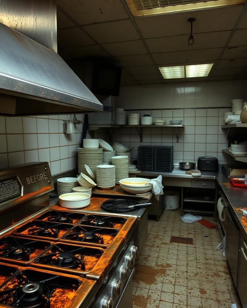 Commercial kitchen before deep cleaning