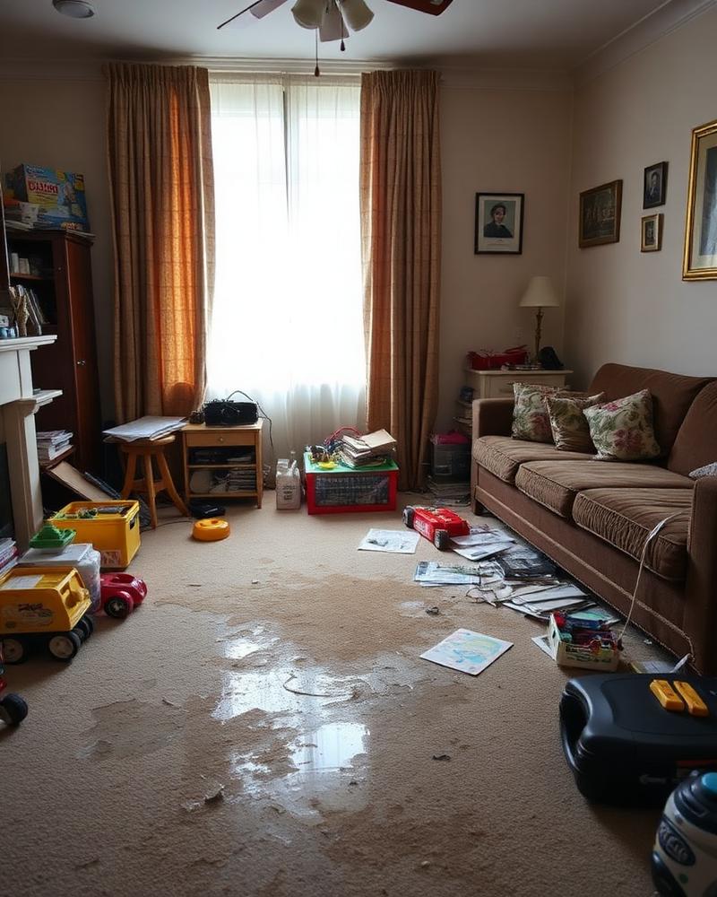 Residential living room before cleaning